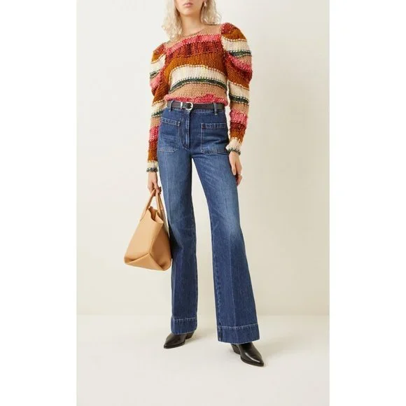 NWT $765 ULLA JOHNSON VIOLETA HAND WEAVED STRIPED MERINO WOOL SWEATER SZ M/L - Picture 3 of 10